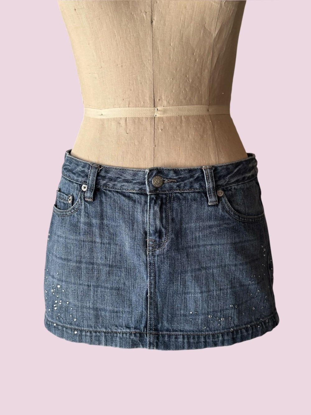 Vintage Y2K Denim Refuge Rhinestone Mini Skirt